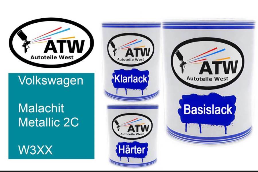 Volkswagen, Malachit Metallic 2C, W3XX: 1L Lackdose + 1L Klarlack + 500ml Härter - Set, von ATW Autoteile West.